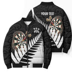 Personalised New Zealand Darts Bomber Puffer Jacket Silver Fern Aotearoa Maori Pattern - Aussie Hoodie