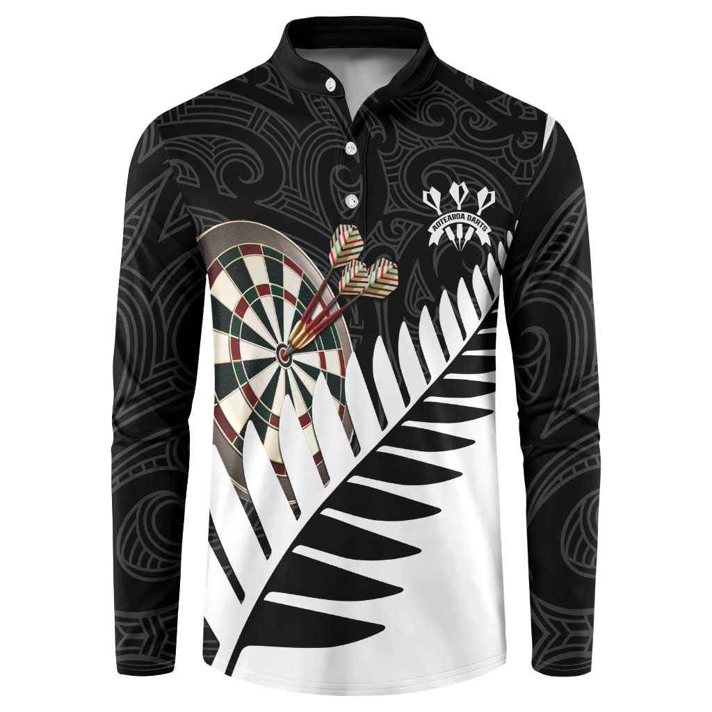 Personalised New Zealand Darts Button Sweatshirt Silver Fern Aotearoa Maori Pattern - Aussie Hoodie