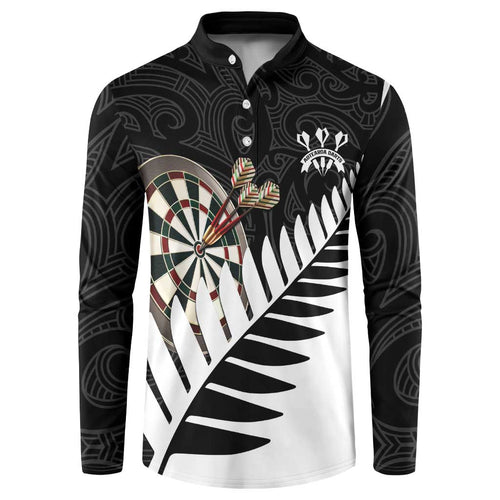 Personalised New Zealand Darts Button Sweatshirt Silver Fern Aotearoa Maori Pattern - Aussie Hoodie