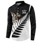 Personalised New Zealand Darts Button Sweatshirt Silver Fern Aotearoa Maori Pattern - Aussie Hoodie