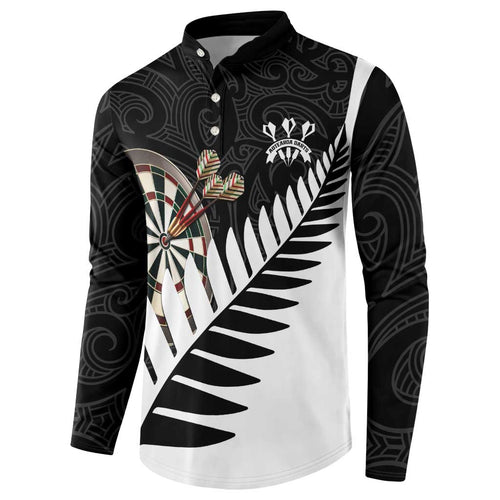 Personalised New Zealand Darts Button Sweatshirt Silver Fern Aotearoa Maori Pattern - Aussie Hoodie