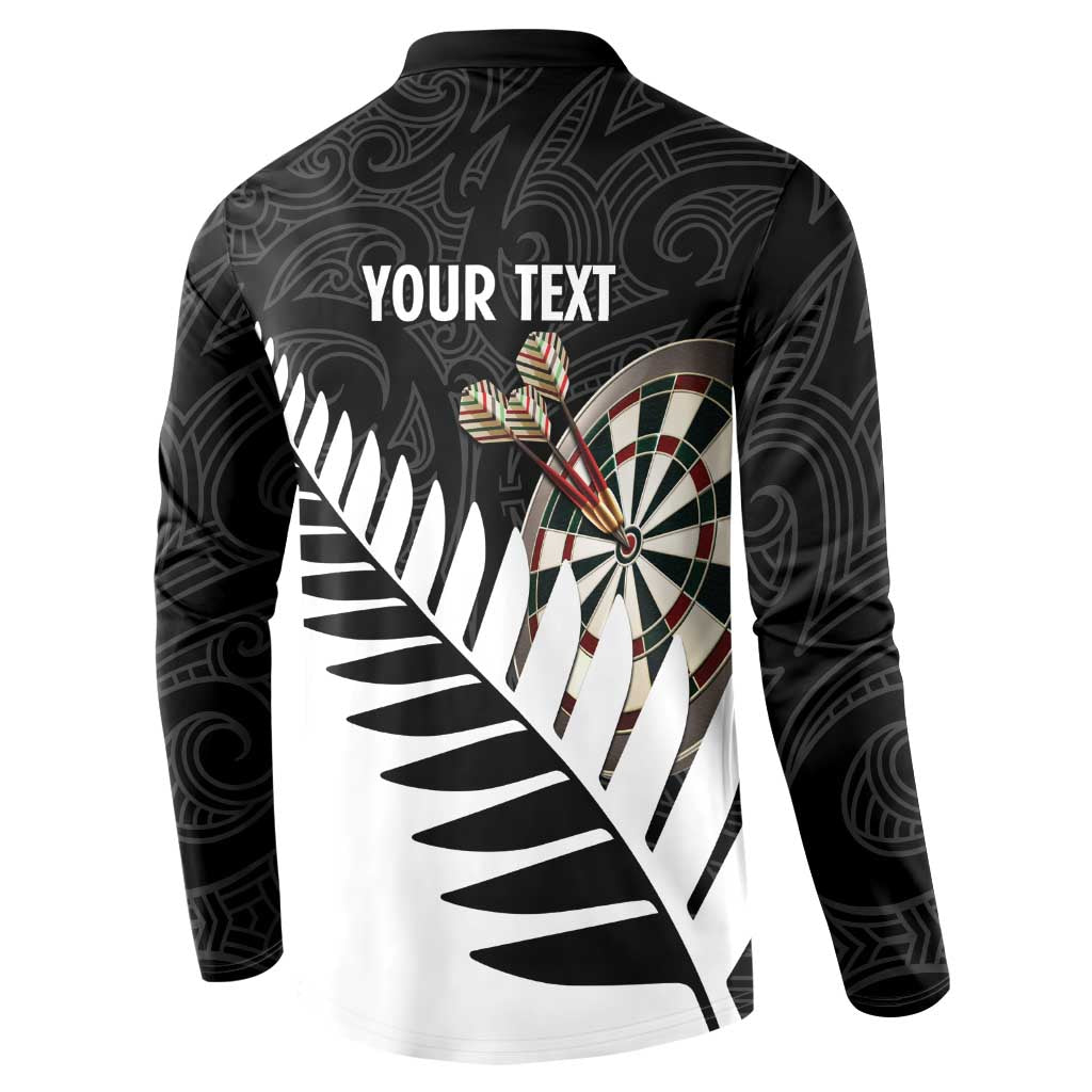 Personalised New Zealand Darts Button Sweatshirt Silver Fern Aotearoa Maori Pattern - Aussie Hoodie