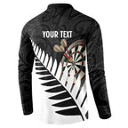 Personalised New Zealand Darts Button Sweatshirt Silver Fern Aotearoa Maori Pattern - Aussie Hoodie