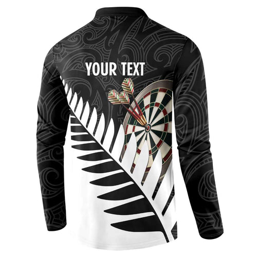 Personalised New Zealand Darts Button Sweatshirt Silver Fern Aotearoa Maori Pattern - Aussie Hoodie