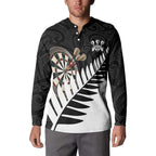 Personalised New Zealand Darts Button Sweatshirt Silver Fern Aotearoa Maori Pattern - Aussie Hoodie