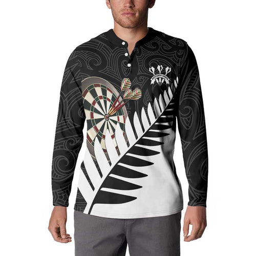 Personalised New Zealand Darts Button Sweatshirt Silver Fern Aotearoa Maori Pattern - Aussie Hoodie