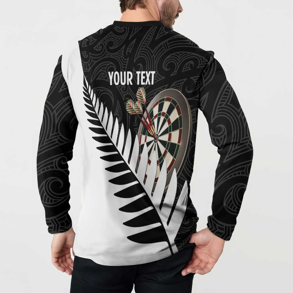 Personalised New Zealand Darts Button Sweatshirt Silver Fern Aotearoa Maori Pattern - Aussie Hoodie