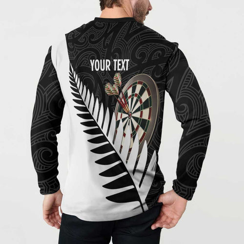 Personalised New Zealand Darts Button Sweatshirt Silver Fern Aotearoa Maori Pattern - Aussie Hoodie