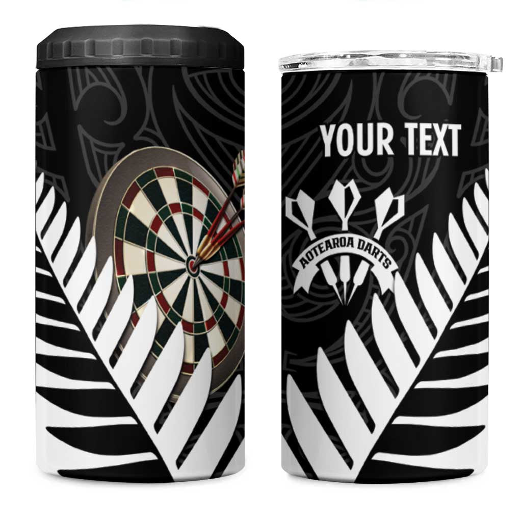 Personalised New Zealand Darts 4 in 1 Can Cooler Tumbler Silver Fern Aotearoa Maori Pattern - Aussie Hoodie