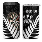 Personalised New Zealand Darts 4 in 1 Can Cooler Tumbler Silver Fern Aotearoa Maori Pattern - Aussie Hoodie