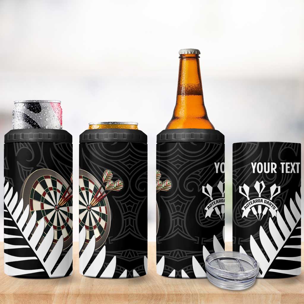 Personalised New Zealand Darts 4 in 1 Can Cooler Tumbler Silver Fern Aotearoa Maori Pattern - Aussie Hoodie