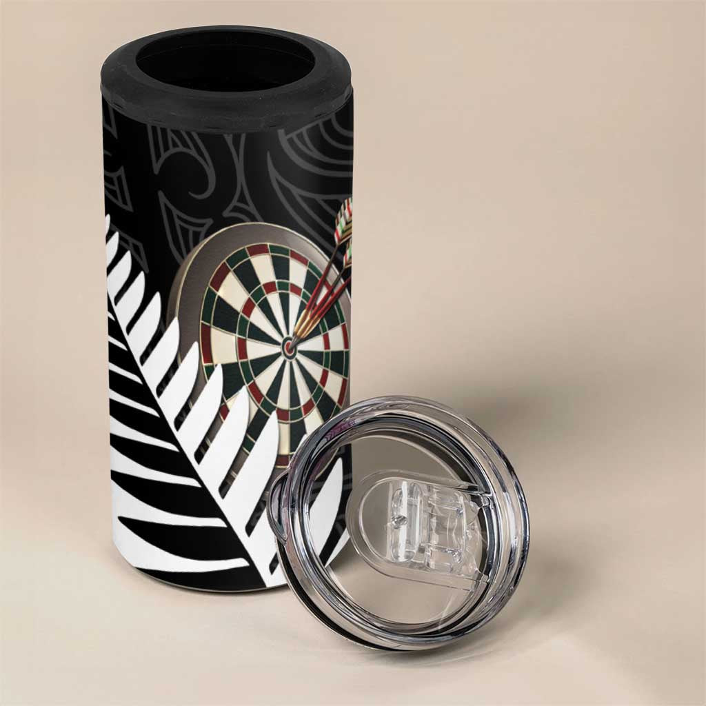 Personalised New Zealand Darts 4 in 1 Can Cooler Tumbler Silver Fern Aotearoa Maori Pattern - Aussie Hoodie