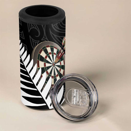 Personalised New Zealand Darts 4 in 1 Can Cooler Tumbler Silver Fern Aotearoa Maori Pattern - Aussie Hoodie