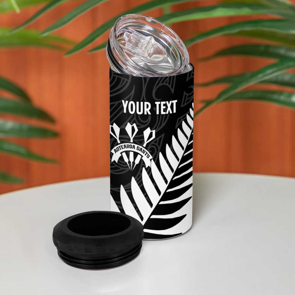 Personalised New Zealand Darts 4 in 1 Can Cooler Tumbler Silver Fern Aotearoa Maori Pattern - Aussie Hoodie