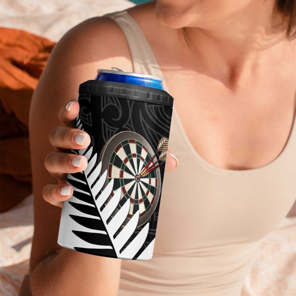 Personalised New Zealand Darts 4 in 1 Can Cooler Tumbler Silver Fern Aotearoa Maori Pattern - Aussie Hoodie