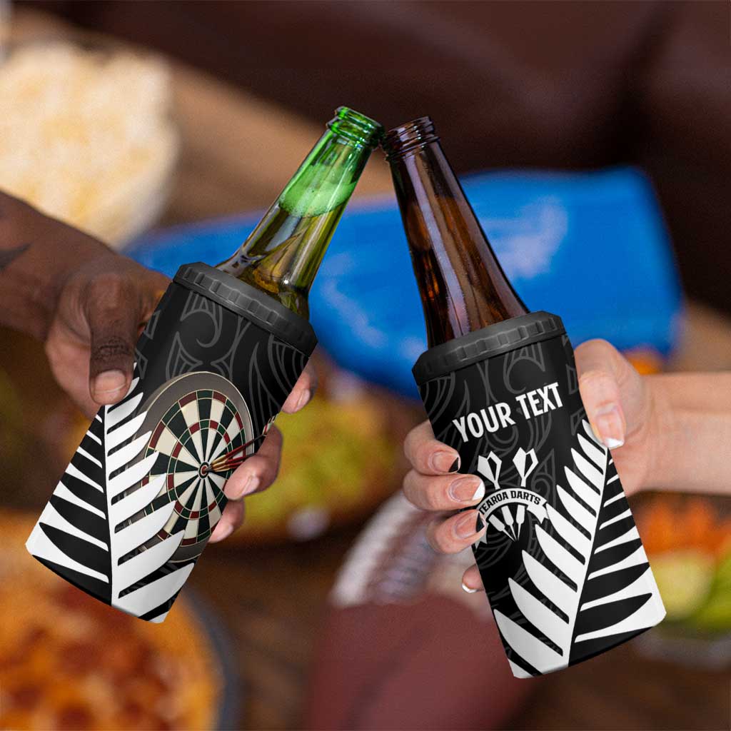 Personalised New Zealand Darts 4 in 1 Can Cooler Tumbler Silver Fern Aotearoa Maori Pattern - Aussie Hoodie