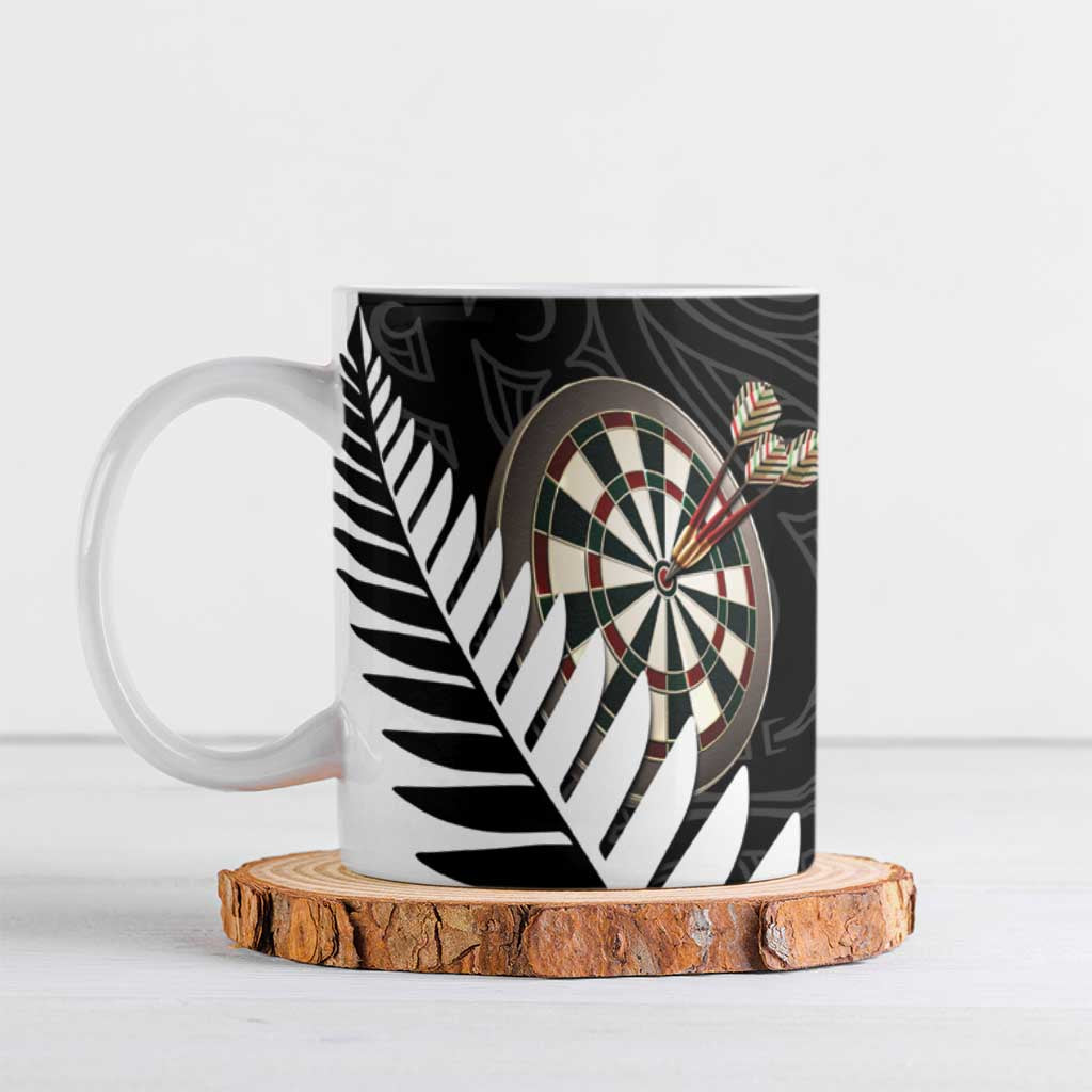 Personalised New Zealand Darts Ceramic Mug Silver Fern Aotearoa Maori Pattern - Aussie Hoodie