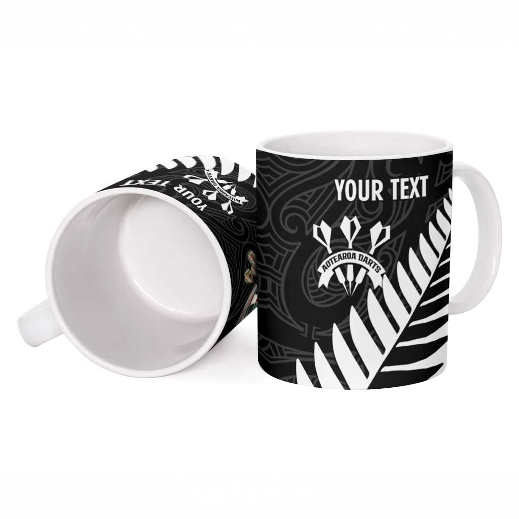 Personalised New Zealand Darts Ceramic Mug Silver Fern Aotearoa Maori Pattern - Aussie Hoodie