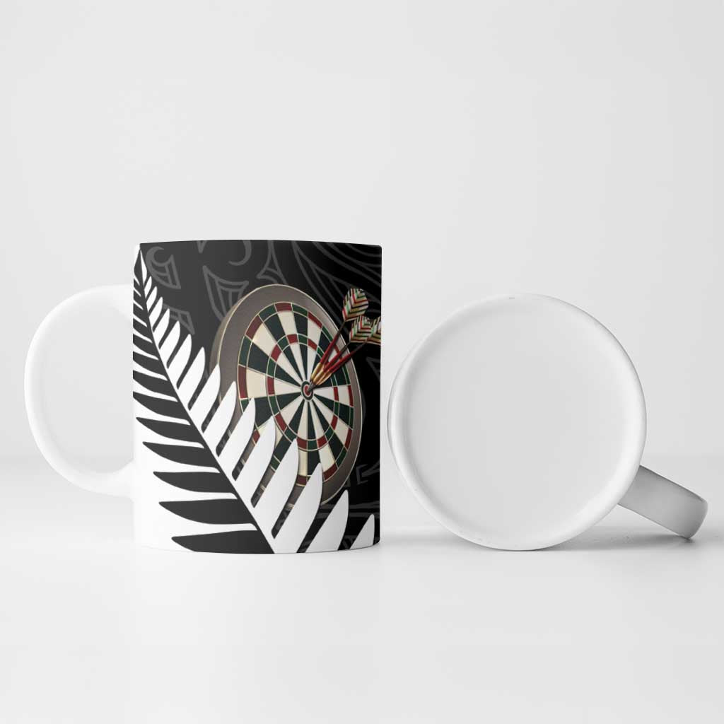 Personalised New Zealand Darts Ceramic Mug Silver Fern Aotearoa Maori Pattern - Aussie Hoodie
