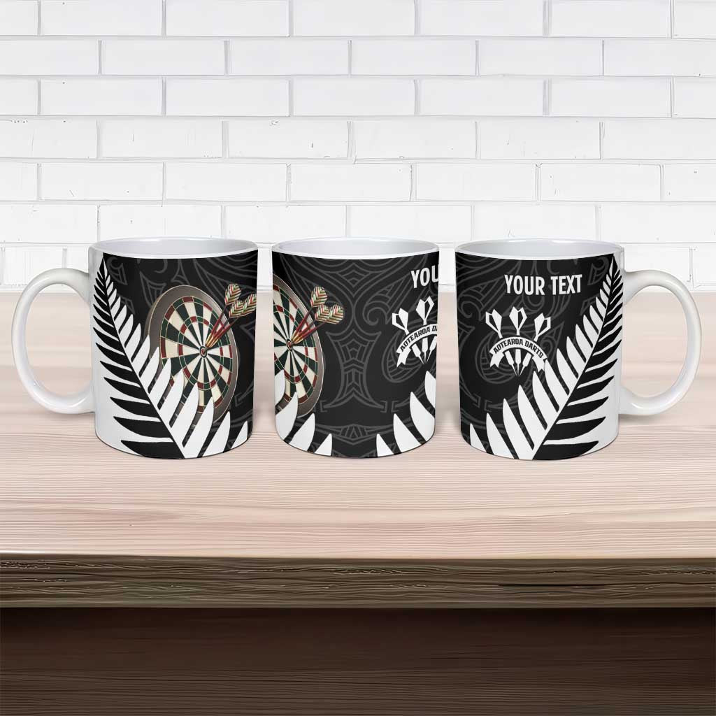 Personalised New Zealand Darts Ceramic Mug Silver Fern Aotearoa Maori Pattern - Aussie Hoodie