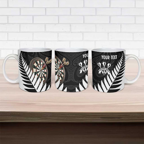 Personalised New Zealand Darts Ceramic Mug Silver Fern Aotearoa Maori Pattern - Aussie Hoodie