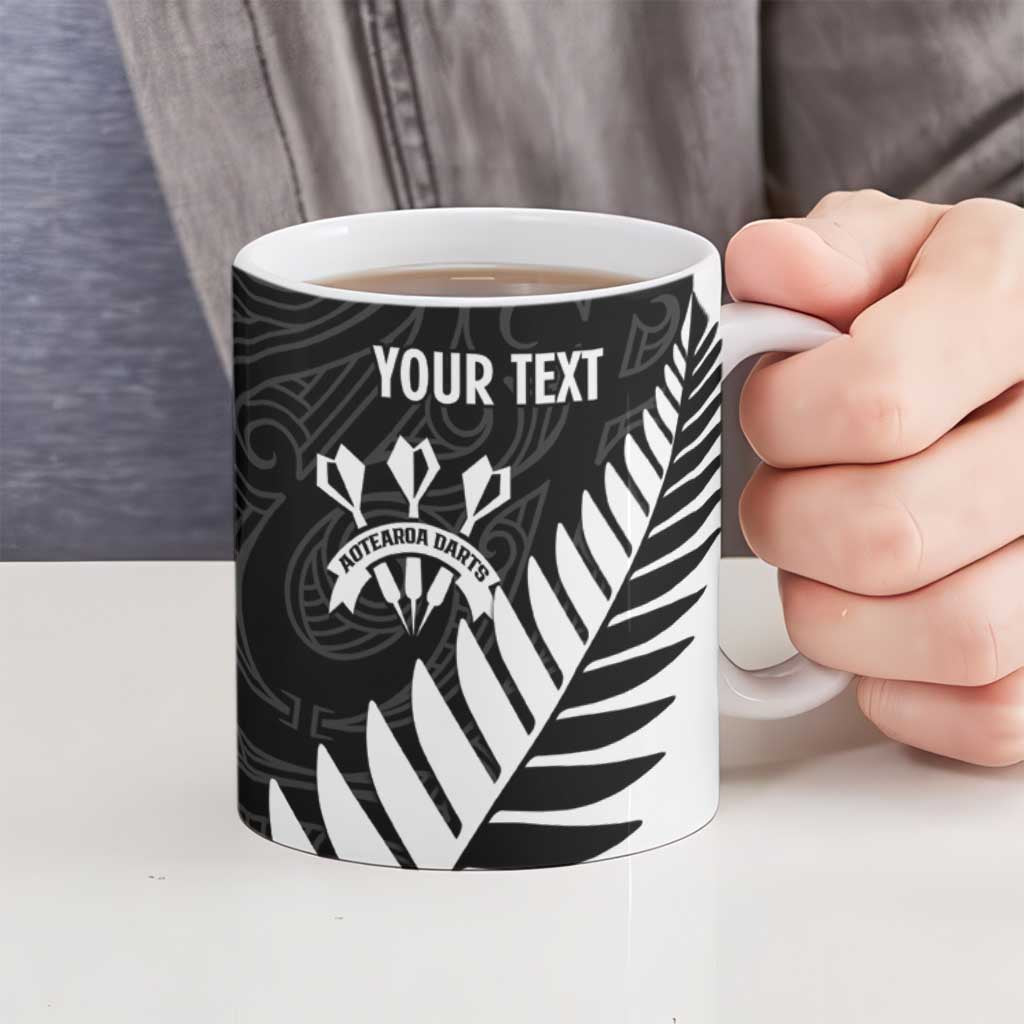 Personalised New Zealand Darts Ceramic Mug Silver Fern Aotearoa Maori Pattern - Aussie Hoodie