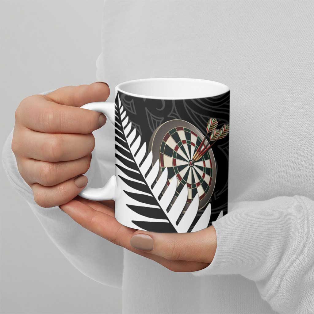 Personalised New Zealand Darts Ceramic Mug Silver Fern Aotearoa Maori Pattern - Aussie Hoodie