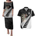 Personalised New Zealand Darts Couples Matching Puletasi and Hawaiian Shirt Silver Fern Aotearoa Maori Pattern - Aussie Hoodie