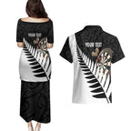 Personalised New Zealand Darts Couples Matching Puletasi and Hawaiian Shirt Silver Fern Aotearoa Maori Pattern - Aussie Hoodie