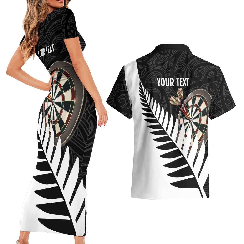 Personalised New Zealand Darts Couples Matching Short Sleeve Bodycon Dress and Hawaiian Shirt Silver Fern Aotearoa Maori Pattern - Aussie Hoodie