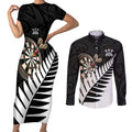 Personalised New Zealand Darts Couples Matching Short Sleeve Bodycon Dress and Long Sleeve Button Shirt Silver Fern Aotearoa Maori Pattern - Aussie Hoodie