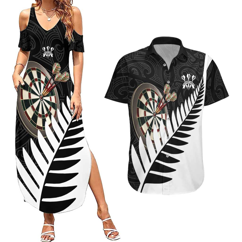 Personalised New Zealand Darts Couples Matching Summer Maxi Dress and Hawaiian Shirt Silver Fern Aotearoa Maori Pattern - Aussie Hoodie