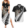 Personalised New Zealand Darts Couples Matching Summer Maxi Dress and Hawaiian Shirt Silver Fern Aotearoa Maori Pattern - Aussie Hoodie