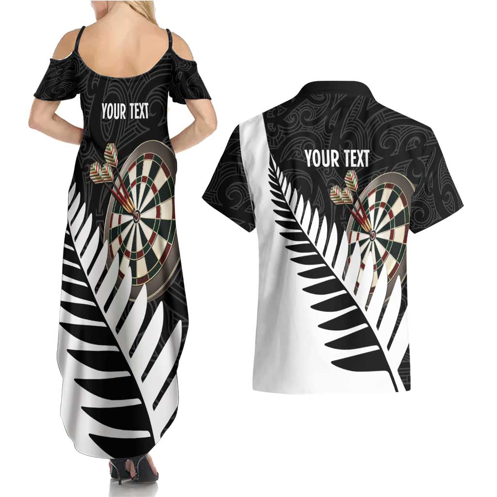 Personalised New Zealand Darts Couples Matching Summer Maxi Dress and Hawaiian Shirt Silver Fern Aotearoa Maori Pattern - Aussie Hoodie
