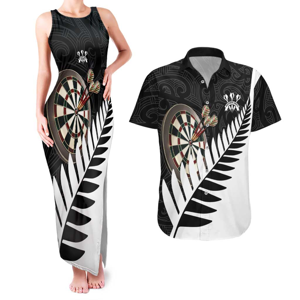 Personalised New Zealand Darts Couples Matching Tank Maxi Dress and Hawaiian Shirt Silver Fern Aotearoa Maori Pattern - Aussie Hoodie