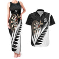 Personalised New Zealand Darts Couples Matching Tank Maxi Dress and Hawaiian Shirt Silver Fern Aotearoa Maori Pattern - Aussie Hoodie