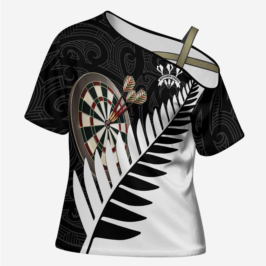 Personalised New Zealand Darts Cross Shoulder Shirt Silver Fern Aotearoa Maori Pattern - Aussie Hoodie