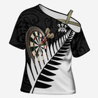 Personalised New Zealand Darts Cross Shoulder Shirt Silver Fern Aotearoa Maori Pattern - Aussie Hoodie