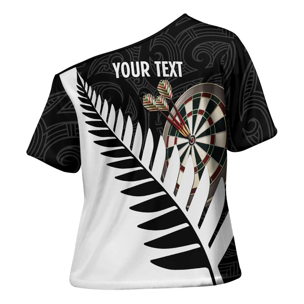 Personalised New Zealand Darts Cross Shoulder Shirt Silver Fern Aotearoa Maori Pattern - Aussie Hoodie