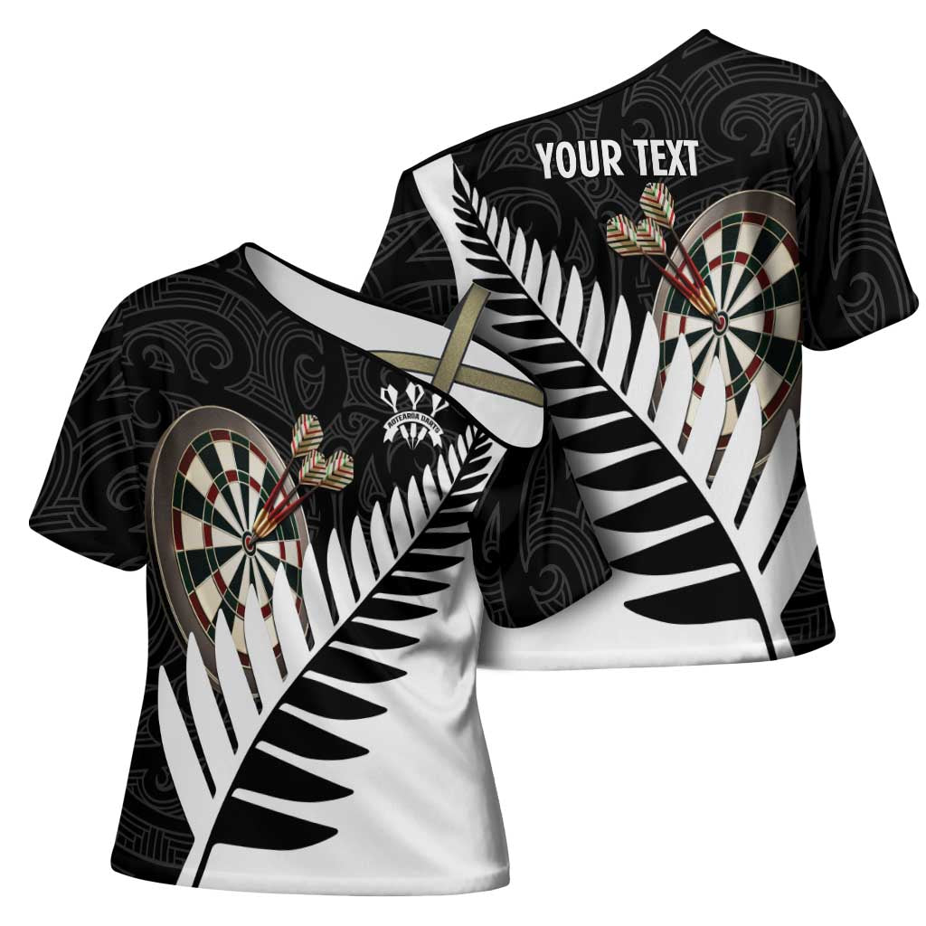 Personalised New Zealand Darts Cross Shoulder Shirt Silver Fern Aotearoa Maori Pattern - Aussie Hoodie