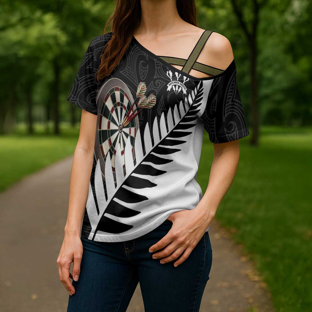 Personalised New Zealand Darts Cross Shoulder Shirt Silver Fern Aotearoa Maori Pattern - Aussie Hoodie