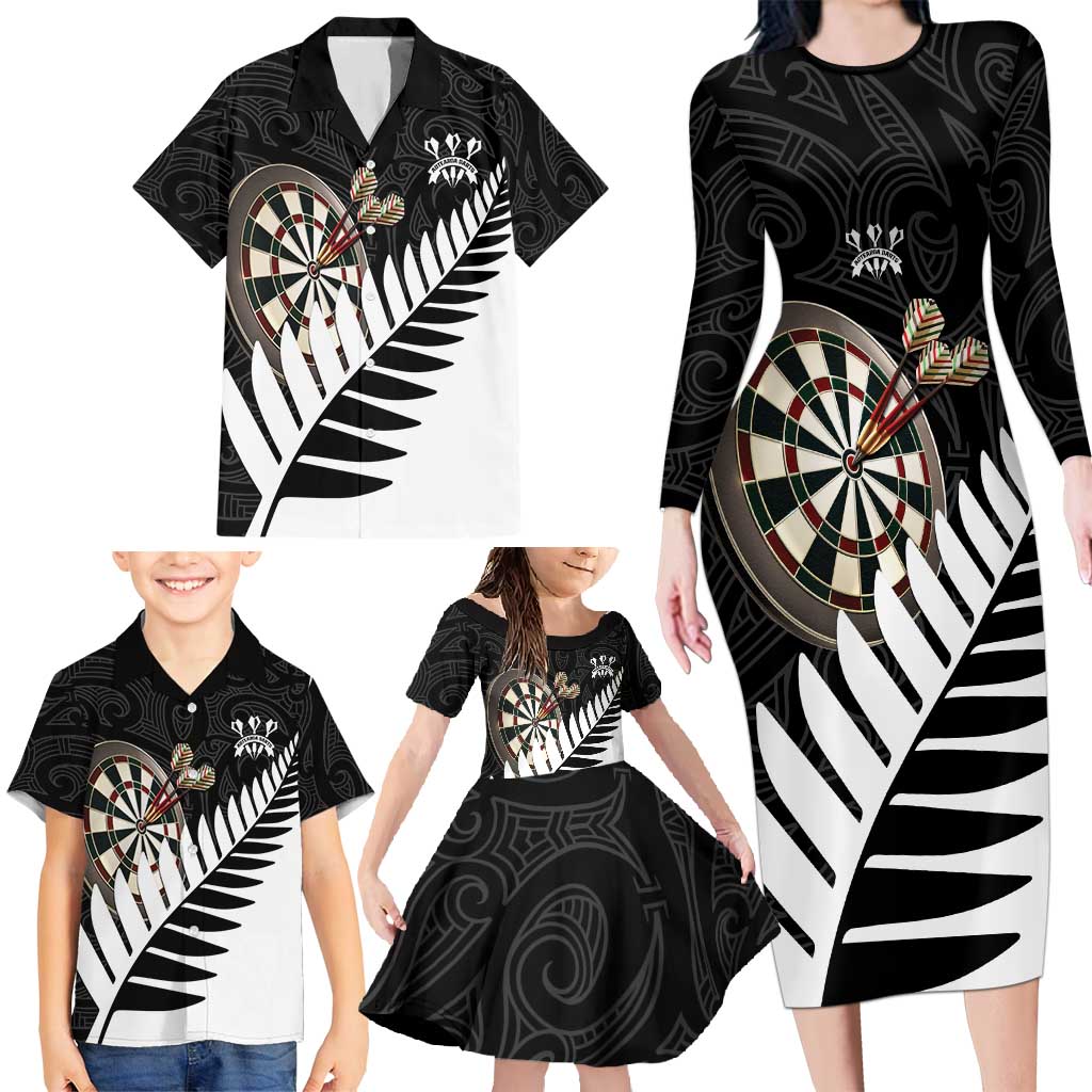 Personalised New Zealand Darts Family Matching Long Sleeve Bodycon Dress and Hawaiian Shirt Silver Fern Aotearoa Maori Pattern - Aussie Hoodie