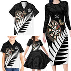 Personalised New Zealand Darts Family Matching Long Sleeve Bodycon Dress and Hawaiian Shirt Silver Fern Aotearoa Maori Pattern - Aussie Hoodie