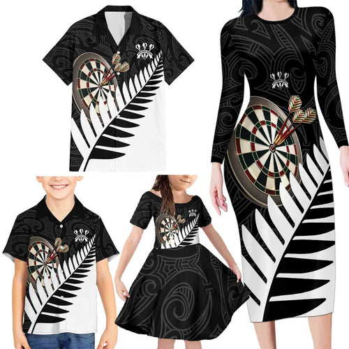 Personalised New Zealand Darts Family Matching Long Sleeve Bodycon Dress and Hawaiian Shirt Silver Fern Aotearoa Maori Pattern - Aussie Hoodie
