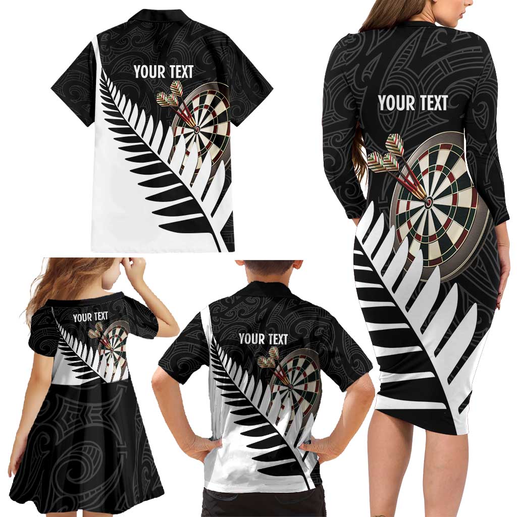Personalised New Zealand Darts Family Matching Long Sleeve Bodycon Dress and Hawaiian Shirt Silver Fern Aotearoa Maori Pattern - Aussie Hoodie