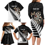Personalised New Zealand Darts Family Matching Long Sleeve Bodycon Dress and Hawaiian Shirt Silver Fern Aotearoa Maori Pattern - Aussie Hoodie
