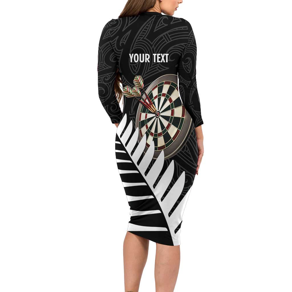 Personalised New Zealand Darts Family Matching Long Sleeve Bodycon Dress and Hawaiian Shirt Silver Fern Aotearoa Maori Pattern - Aussie Hoodie