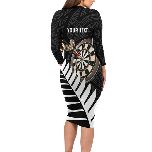 Personalised New Zealand Darts Family Matching Long Sleeve Bodycon Dress and Hawaiian Shirt Silver Fern Aotearoa Maori Pattern - Aussie Hoodie