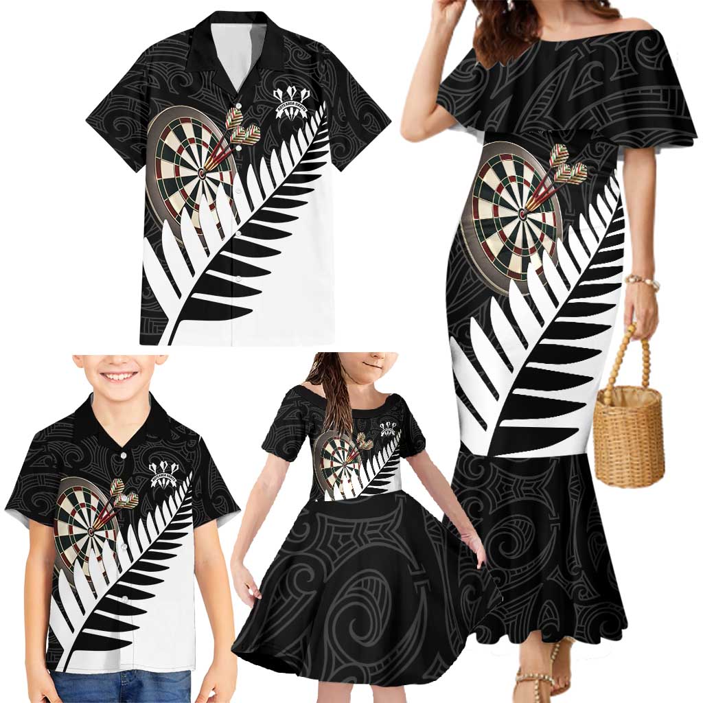 Personalised New Zealand Darts Family Matching Mermaid Dress and Hawaiian Shirt Silver Fern Aotearoa Maori Pattern - Aussie Hoodie