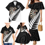 Personalised New Zealand Darts Family Matching Mermaid Dress and Hawaiian Shirt Silver Fern Aotearoa Maori Pattern - Aussie Hoodie